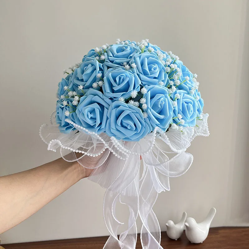 

Букет синих цветов, свадебные аксессуары, брак, детское дыхание, искусственные цветы, розы из пенополиэтилена, букет подружек невесты