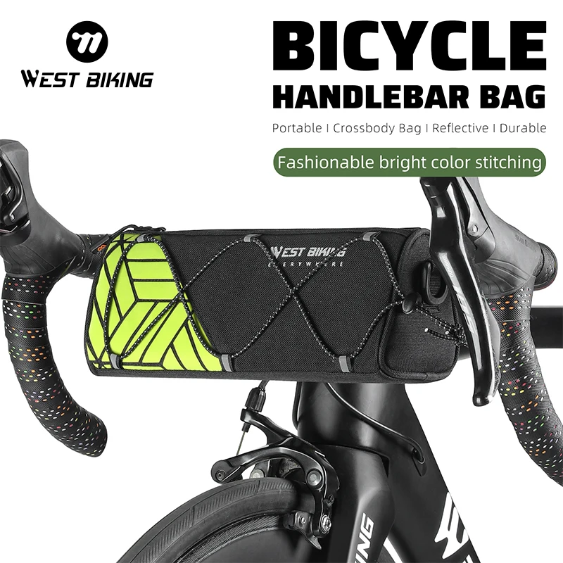 

WEST BIKING 1.3L Portable Bicycle Handlebar Bag Waterproof Colorful Reflective MTB Road Bike Frame Tube Bag Cycling Accessory