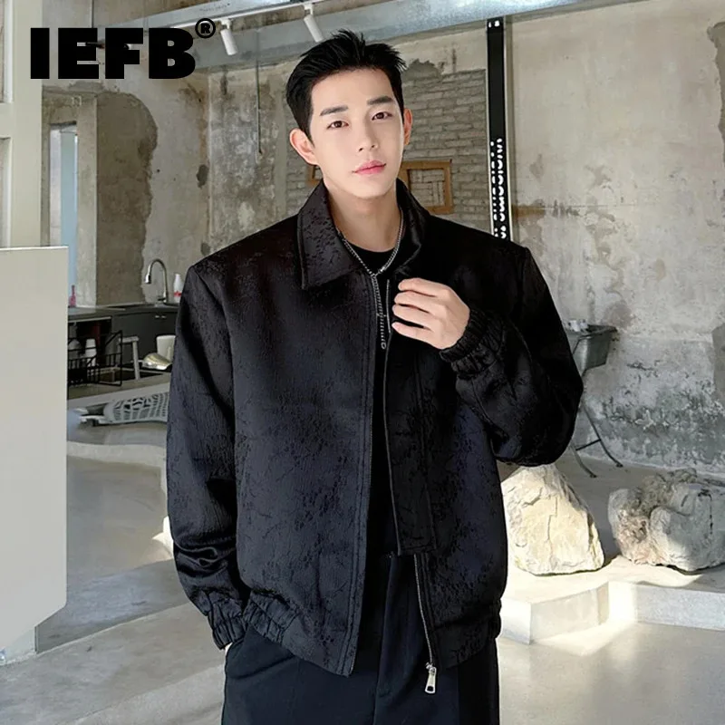 

IEFB New Trendy Men Jacket Spring Fashionable Korean Jacquard Fabric Loose Casual 2024 Male Tops Zipper Solid Color 9C5075