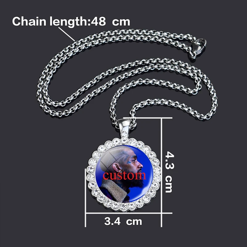 Custom Photo Memory Medallions Rhinestone Glass Pendant Necklace with Lobster Chain Hip Hop Jewelry Personalized Gift