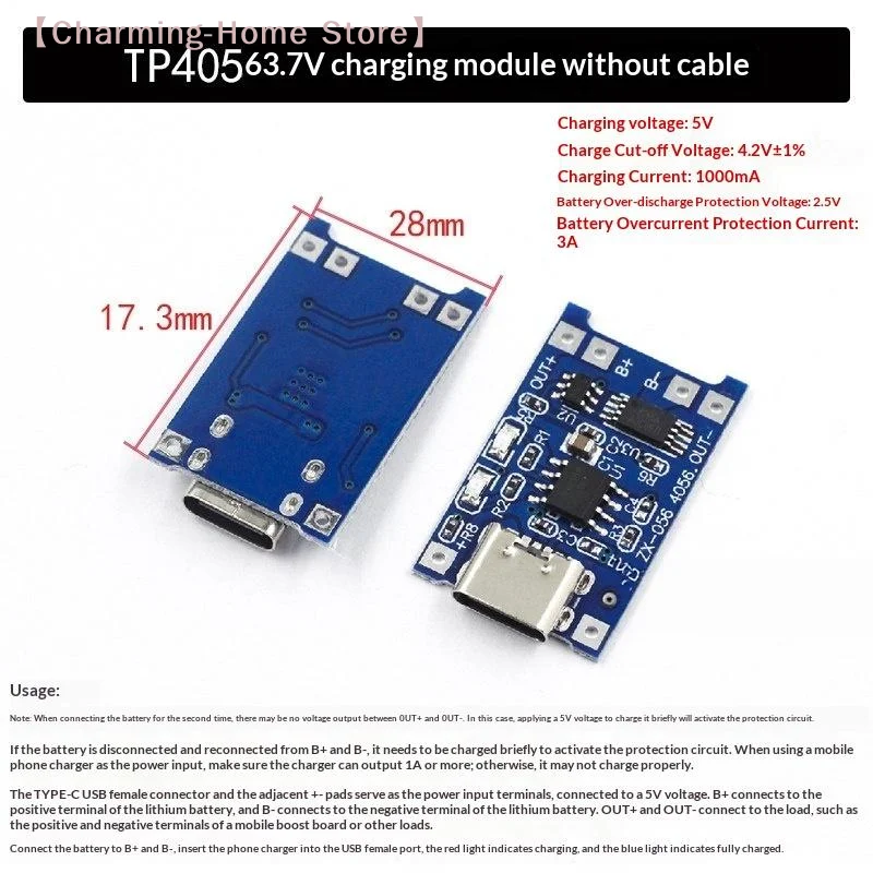 【M】2Pcs 3.7V 1A TP4056 Lithium Battery Charger Module Micro Type-C Mini, 18650 Charging Board with Protection Li-ion