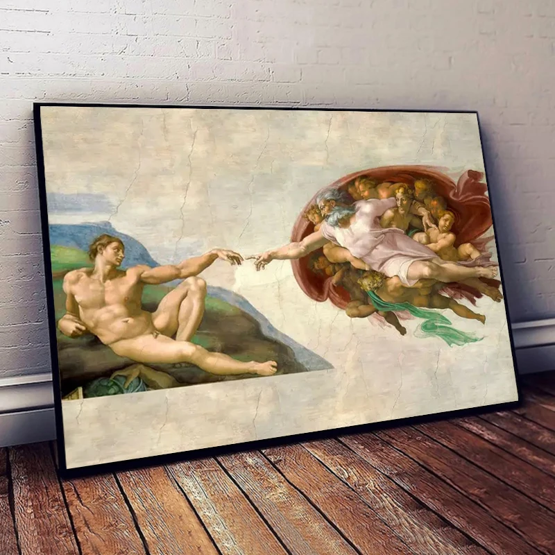 Vintage The Creation of Adam By Michelangelo Fallen Angel Canvas Painting Posters Prints Wall Art Picture Living Room Home Decor