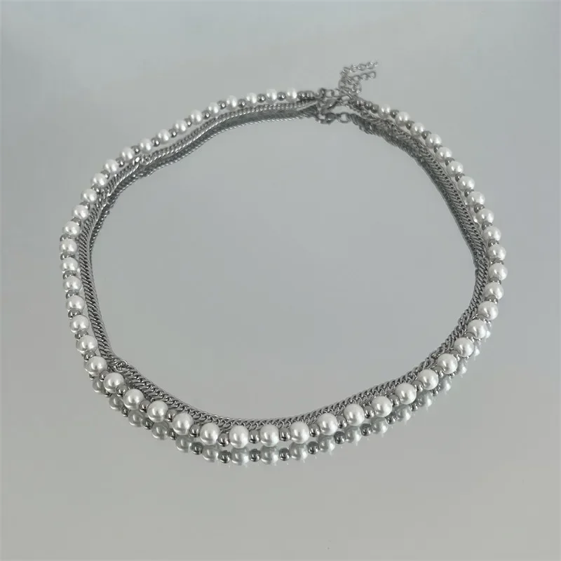 Trendy brand double-layer pearl necklace men's senior ins cold wind niche design hip-hop neck chain couple accessories