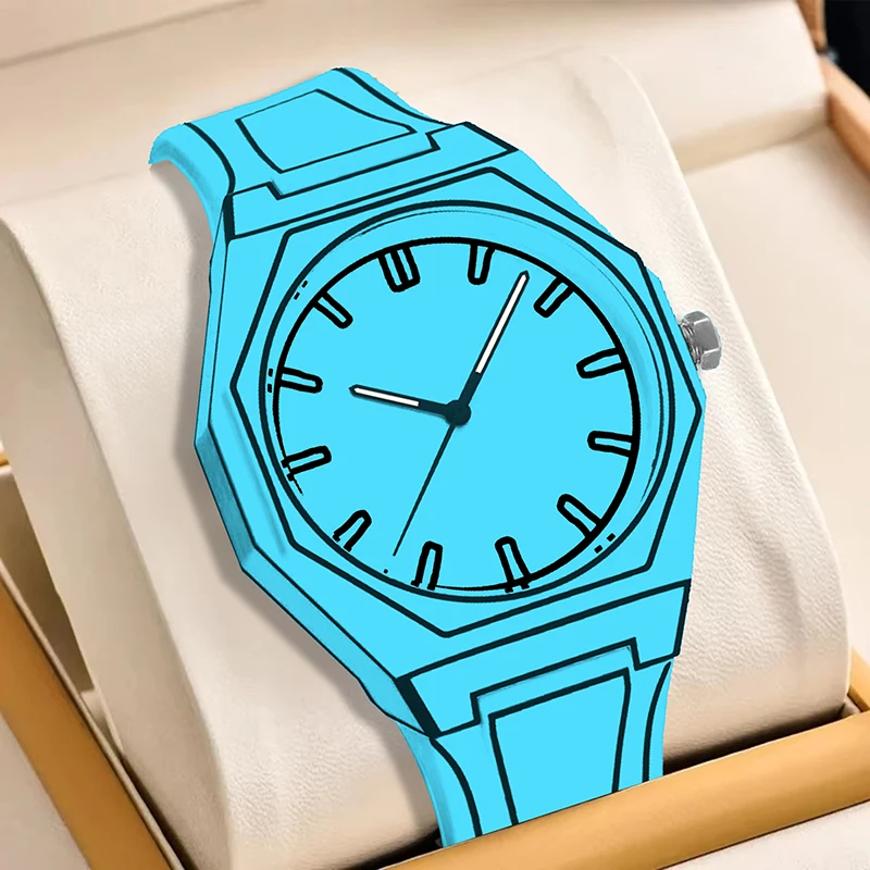 ساعة كوارتز مرصعة بشريط أزرق عصري رياضي مضلع للرجال