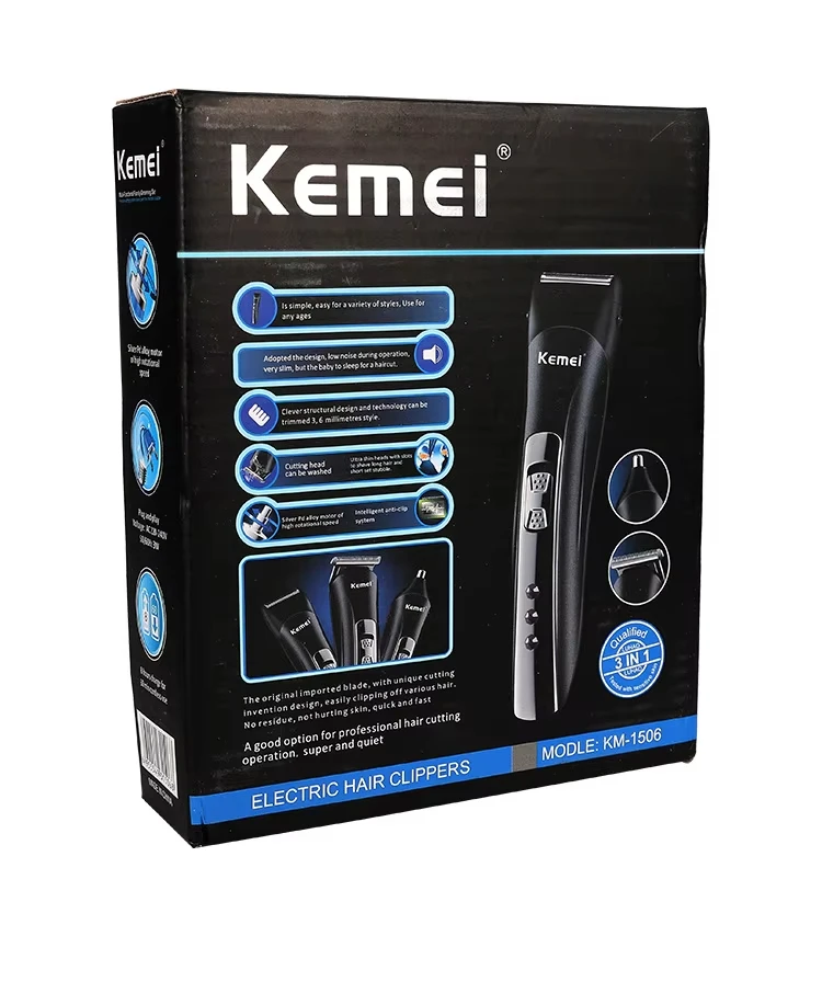Kemei KM-1506 3 in 1 Electric Hair Clipper USB Charging Shaver Rechargeable Nose Hair Trimmer Professional Shaving Machine view 6