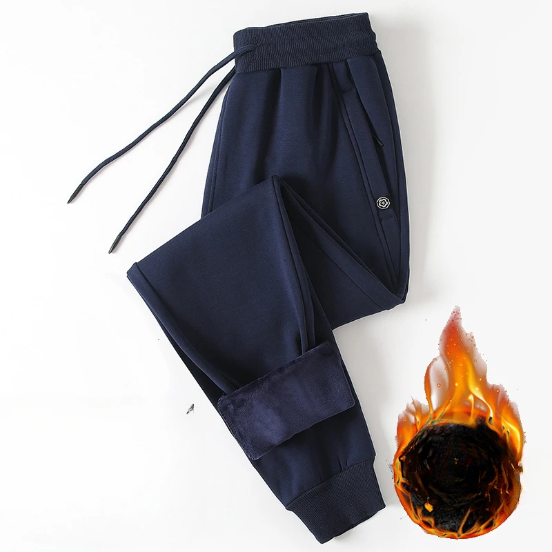 Hiking Pants with Fleece Thickened Warm Men's Casual Pants Autumn and Winter Sports Cotton Pants with Fleece Bunched Feet