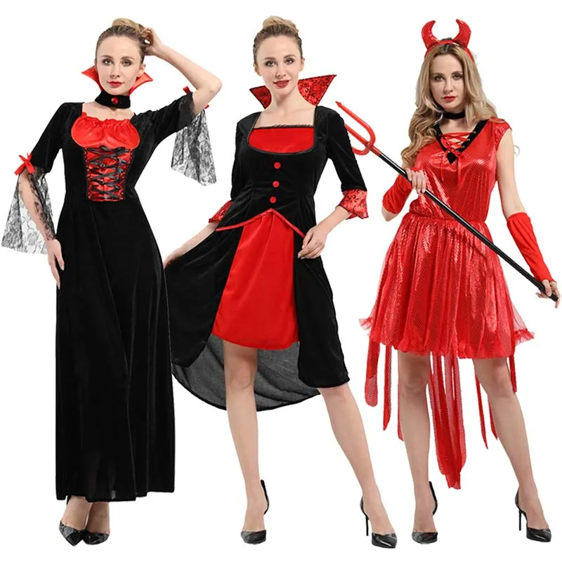 

Purim Black Devil Costume disfraz halloween mujer Cosplay Sexy Adult Halloween Costumes for Women Red Fancy Carnival Party Dress