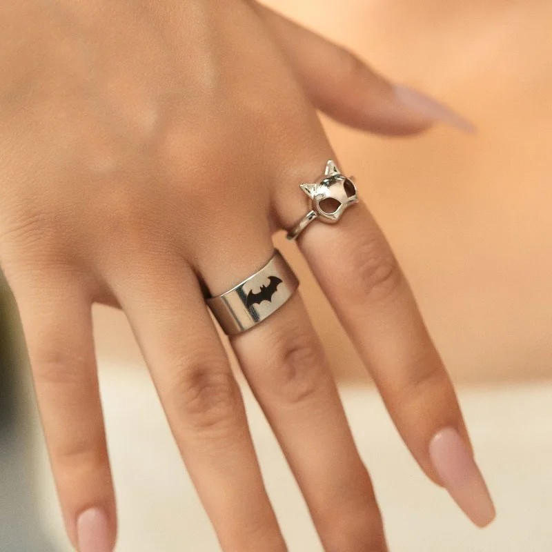 

Halloween exaggerated bat ring niche design funny kitten accessory ring 2 pieces