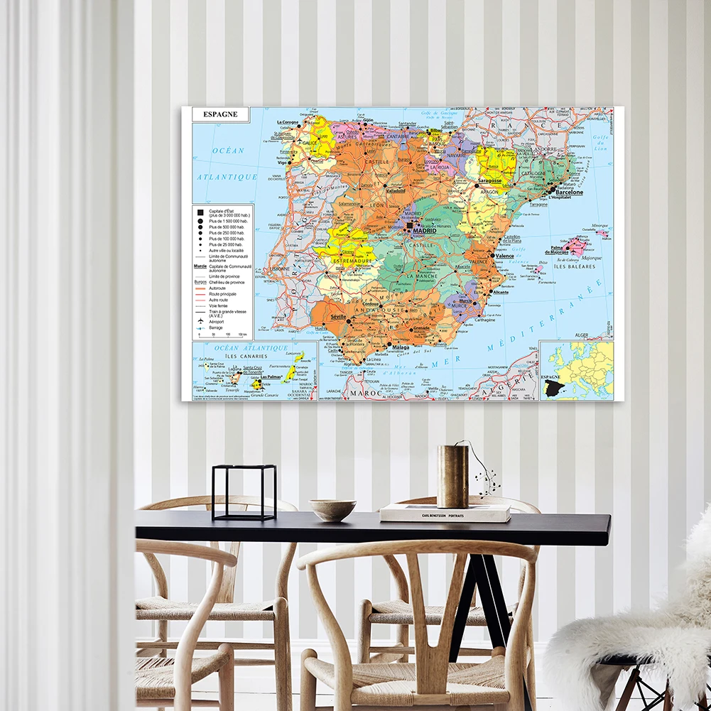 The Spain Transportation Map In French Wall Art Poster Non-woven Canvas Painting For School Home 150*100cm Decorative Picture