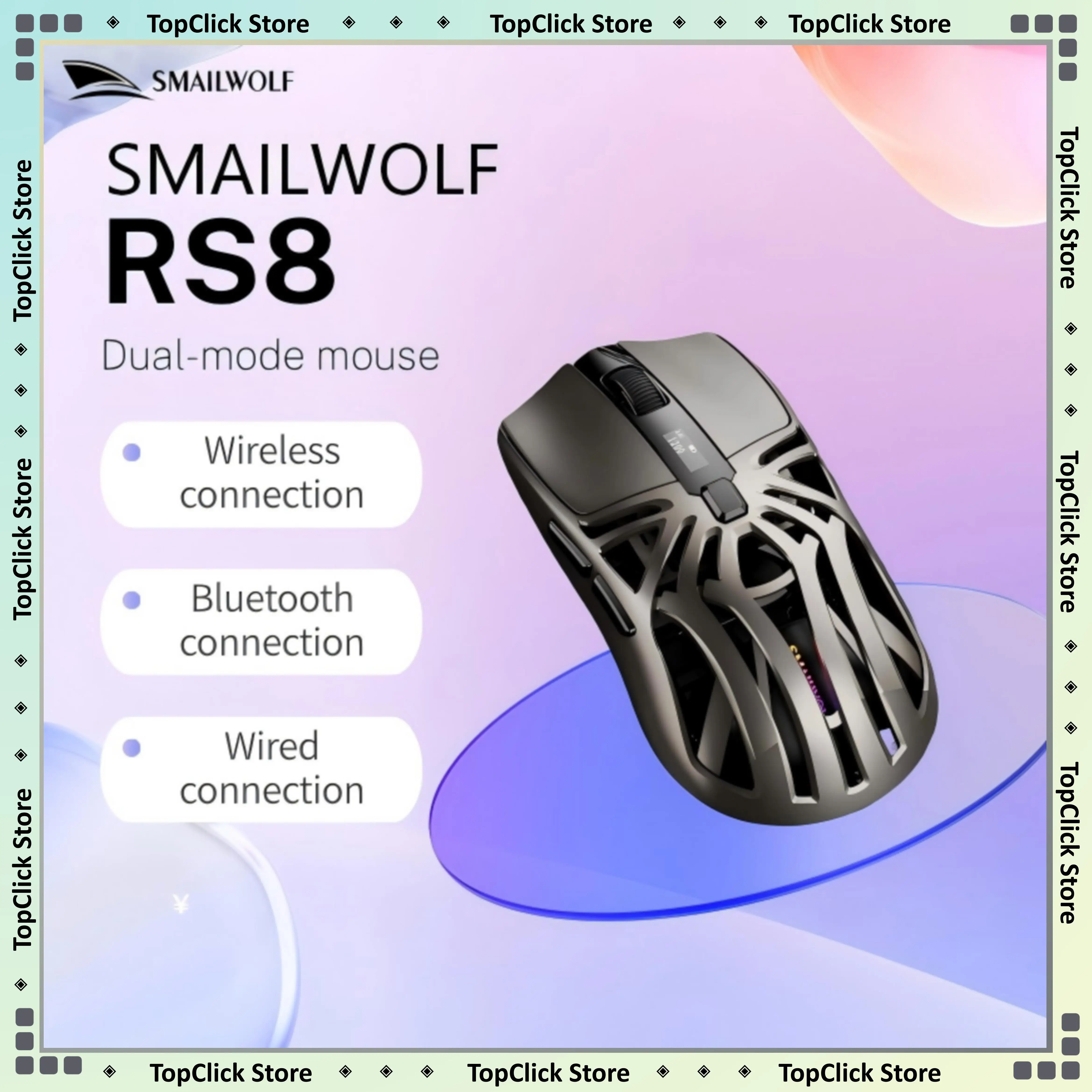 Ratón para Juegos Smailwolf RS8 Tri-Mode, Ligero (73g), Pantalla Digital, Dpi de 6 Velocidades, Retroiluminación Rgb, Programable con Macros