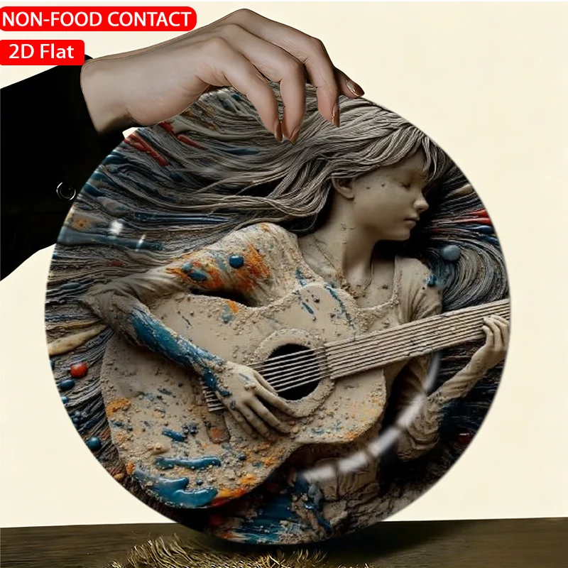 1pc Elegant Ceramic Decorative Plate-Abstract Sculpture Guitar Beige Theme Design Non-Food Contact, Home Desk Ornaments, Living