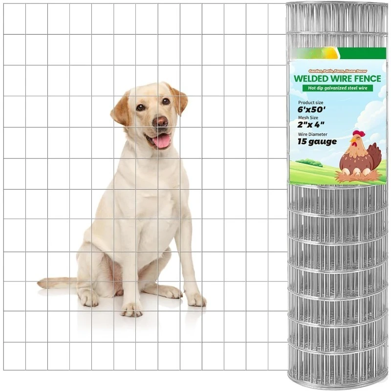 

6'×50' Welded Wire Mesh, Stainless Chicken Wire Fencing 2'' X 4'' 15GA, Garden Decorative Fence for Chicken Coop Barrier