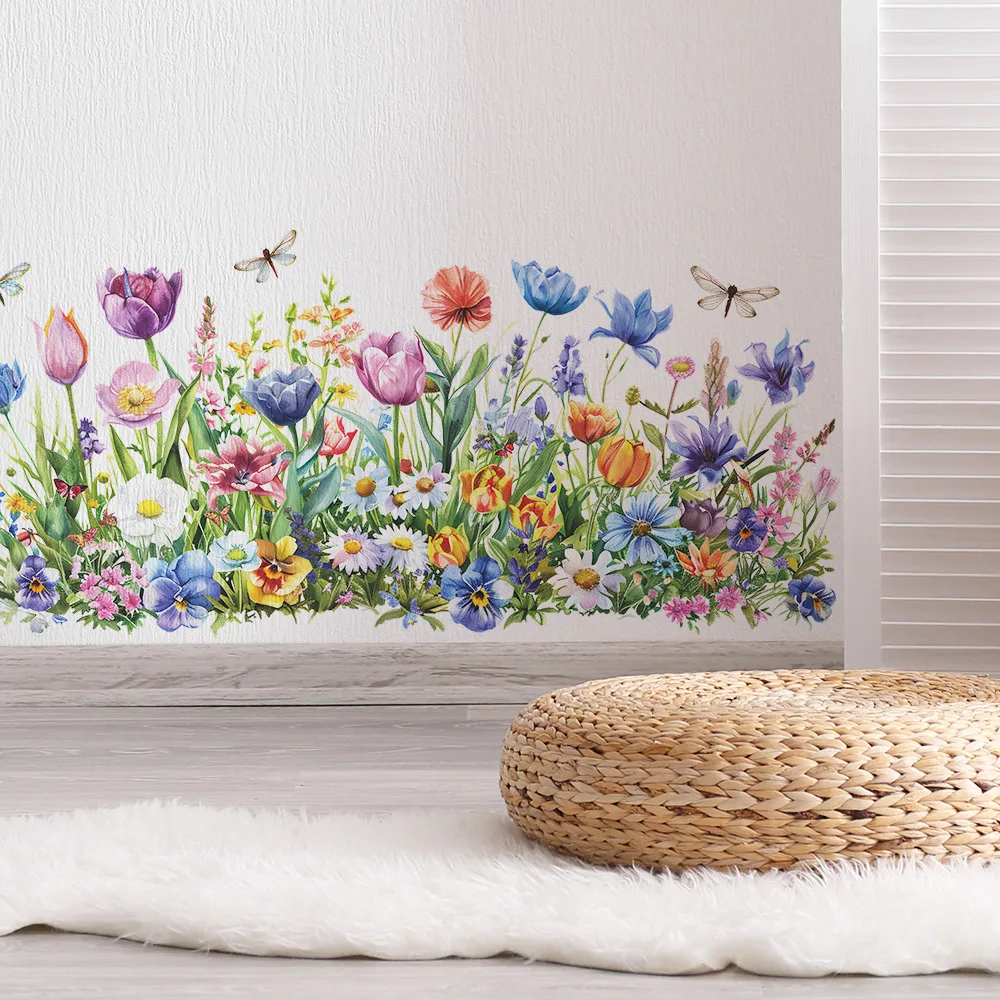 1pcs Painted flowers green leaves butterfly bedroom living room wall beautify decorative wall