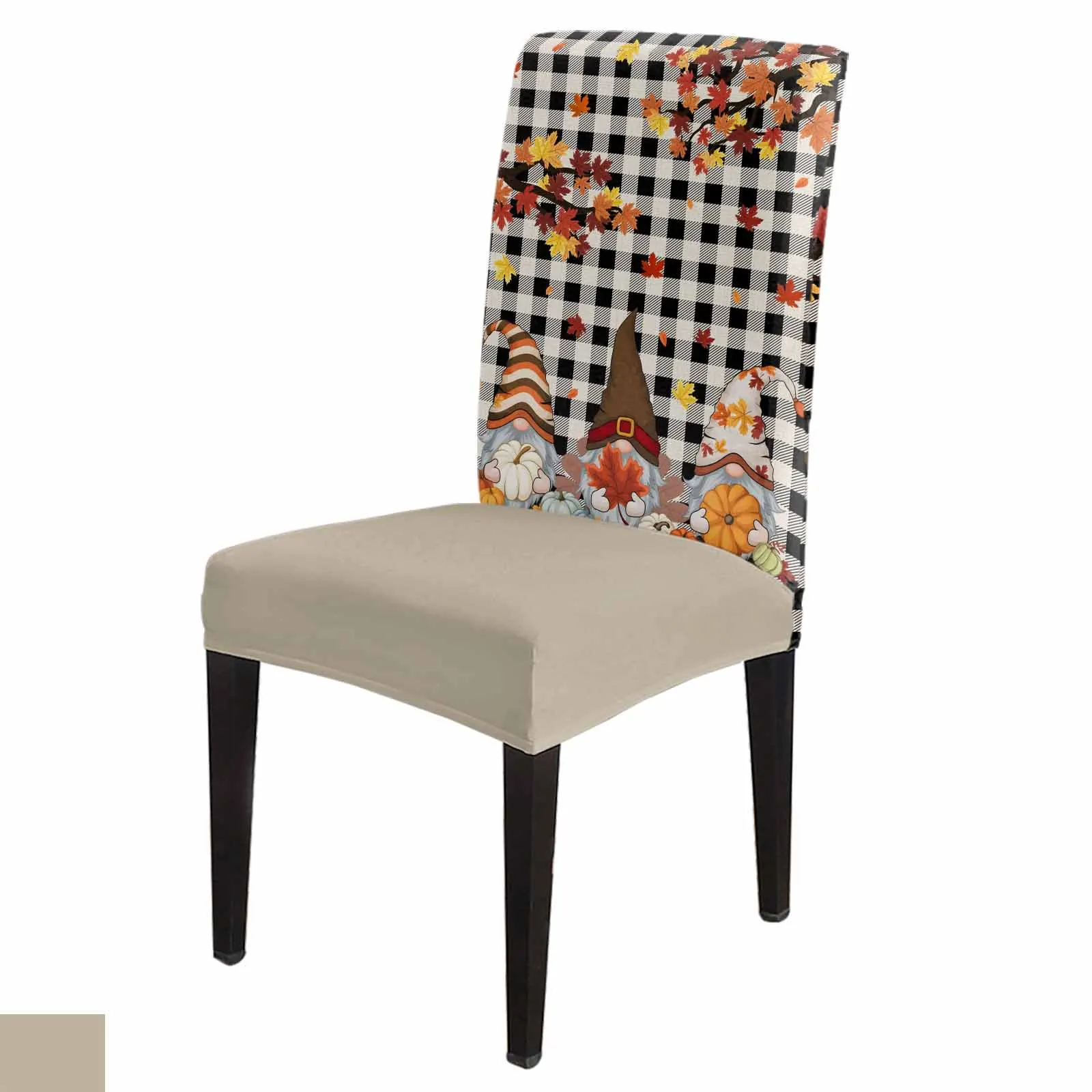 

Black Plaid Maple Leaf Gnome Spandex Chair Cover Office Banquet Chair Protector Cover Stretch Chair Cover for Dining Room
