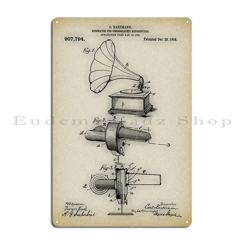 Phonograph Patent Metal Sign Wall Mural Wall Plaque Custom Kitchen Club Tin Sign Poster
