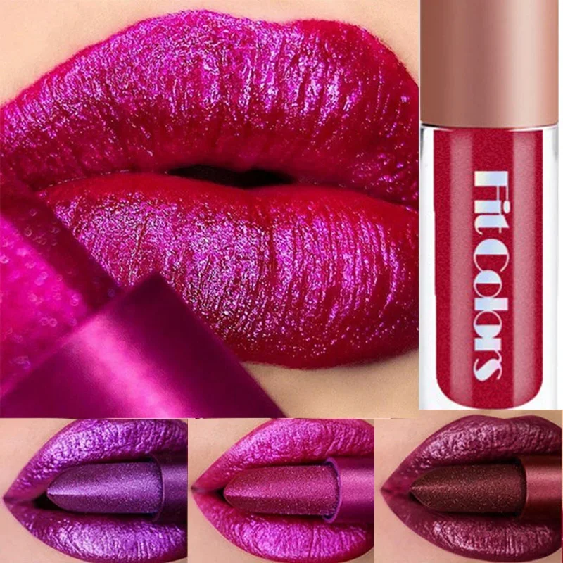 4Pcs/Set Metallic Lip Gloss Pearly Diamond Fine Glitter Matte Moisturizing Waterproof Lip Glaze No-stick Cup Liquid Lipstick Kit