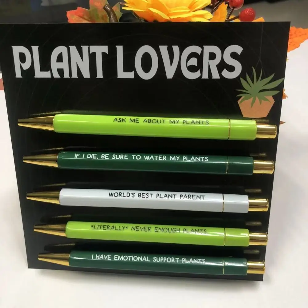 5Pcs New Push Type Funny Pens Set Office Gifts Plant Lovers Signature Pens Dog People Wine Lovers Black Ink