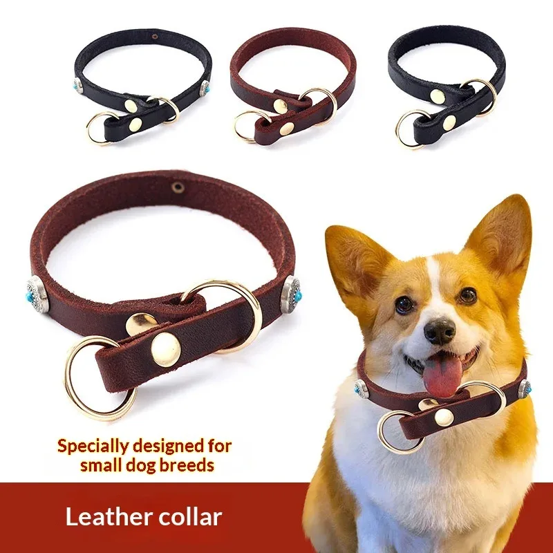 

Genuine Leather Dog Collar - Soft Adjustable Pet Necklace for Small Dogs & Cats, Ready to Ship (CE Certified)