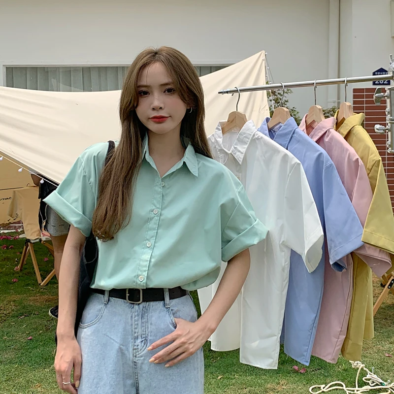 

Short Sleeved Shirt Women's Summer New Thin Design Sense Niche Shirt Retro Hong Kong Style Chic Top 266