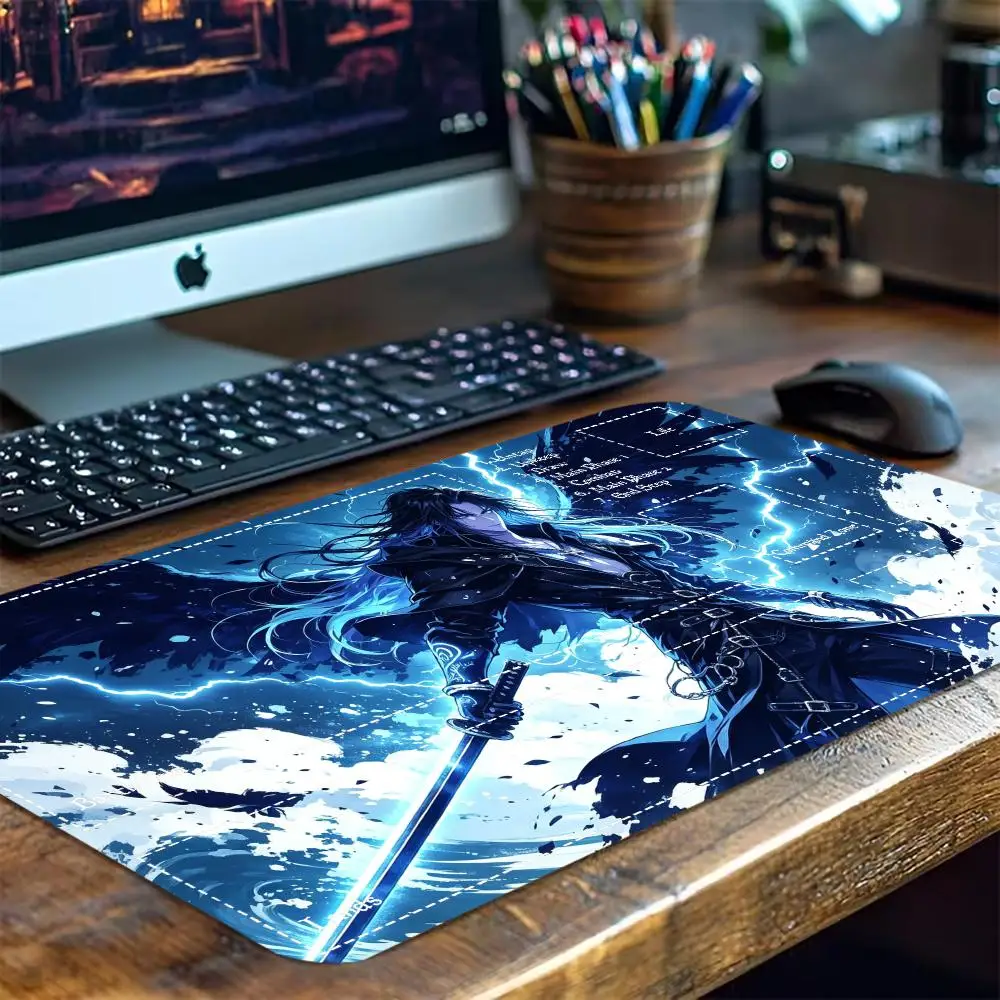 Anime Sword Warrior Large Gaming Mouse Pad Non Slip Desk Mat Stitched Edge Mouse pad Fantasy Print For Gaming Office Desktop
