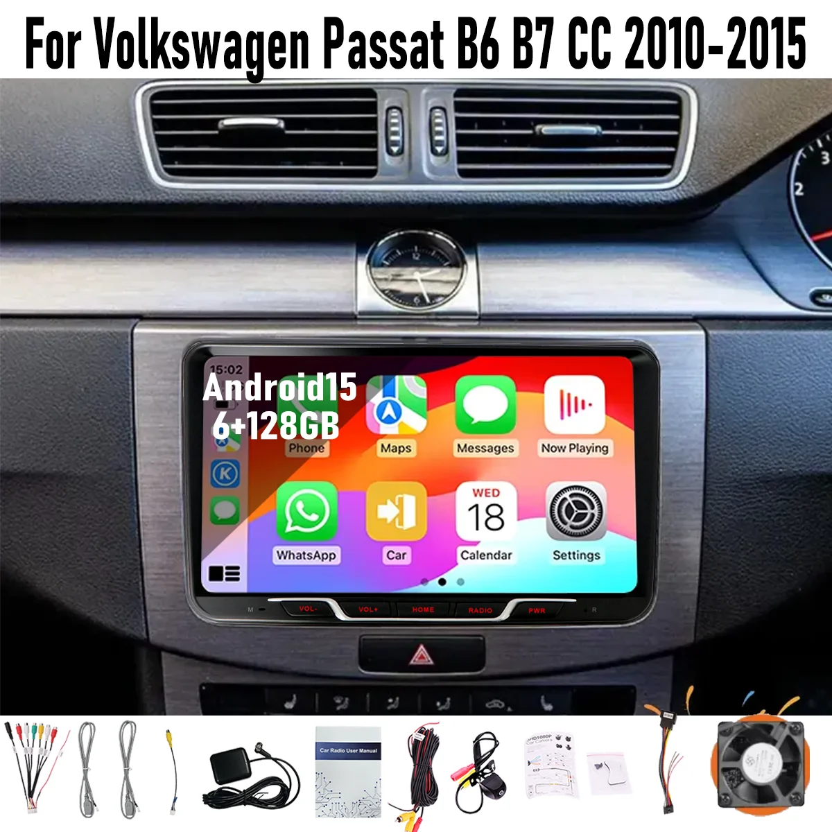

9“ Apple CarPlay Android auto 6-128GB (8CORE) For Volkswagen Passat B6 B7 CC 2010-2015 QLED Android Head Unit Navigation Radio