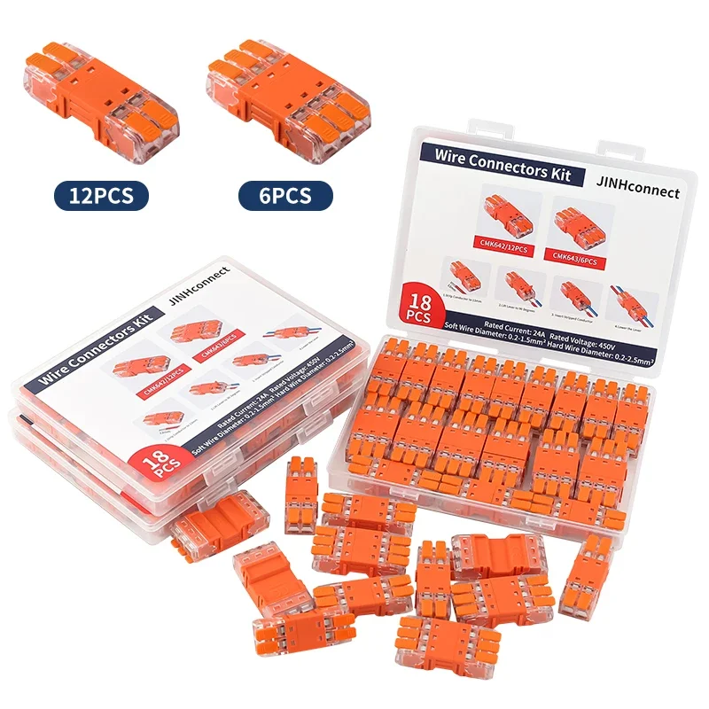 JINH CMK64 Series Compact Plug-in Terminals 18-Pack 2/3-Wire Quick Junction Lever Clamp Set No Tape No Solder Required