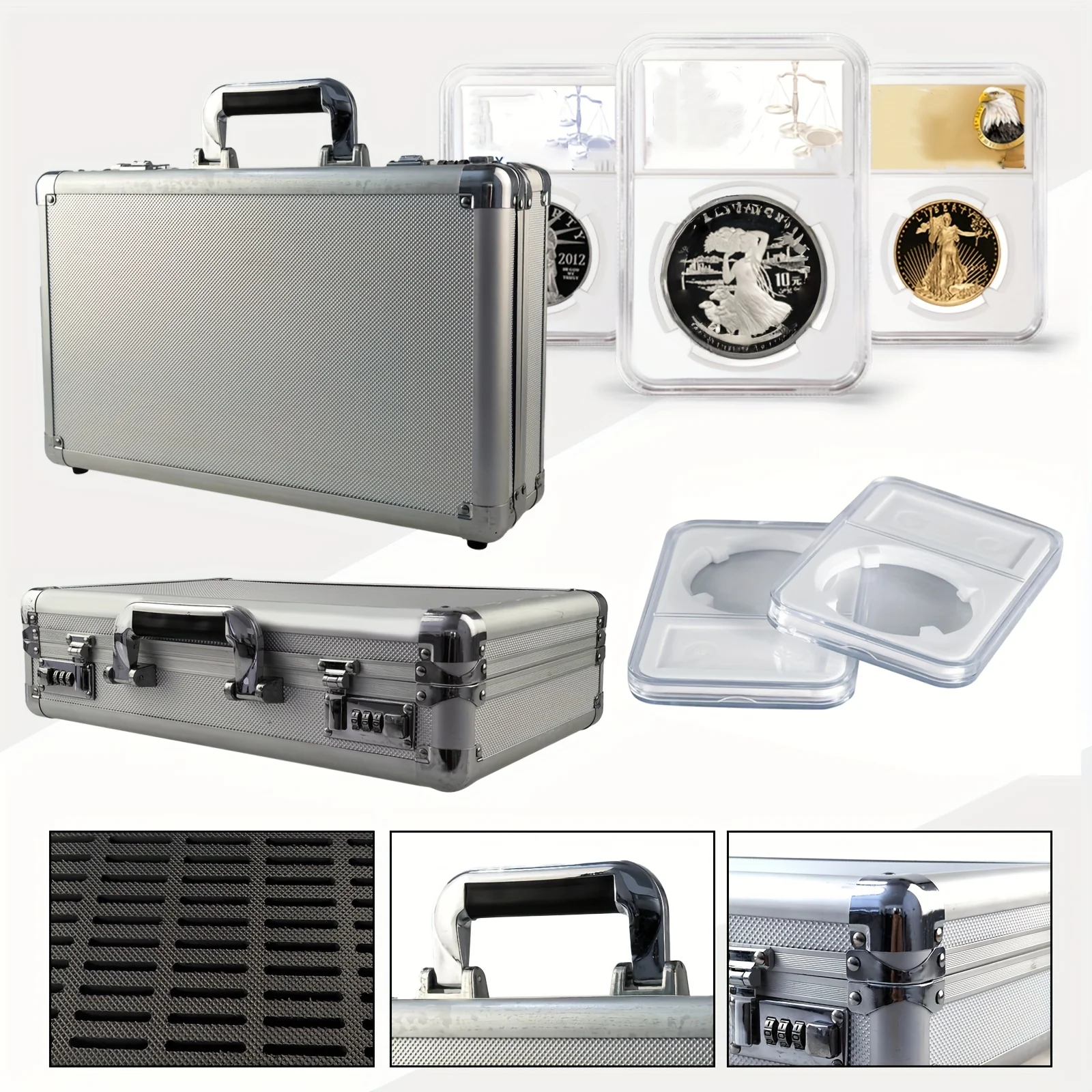 1pc 50 slots caixa de armazenamento de laje de moedas caso de liga de alumínio para pcgs ngc classificado moedas coletor transportando organizador display titular
