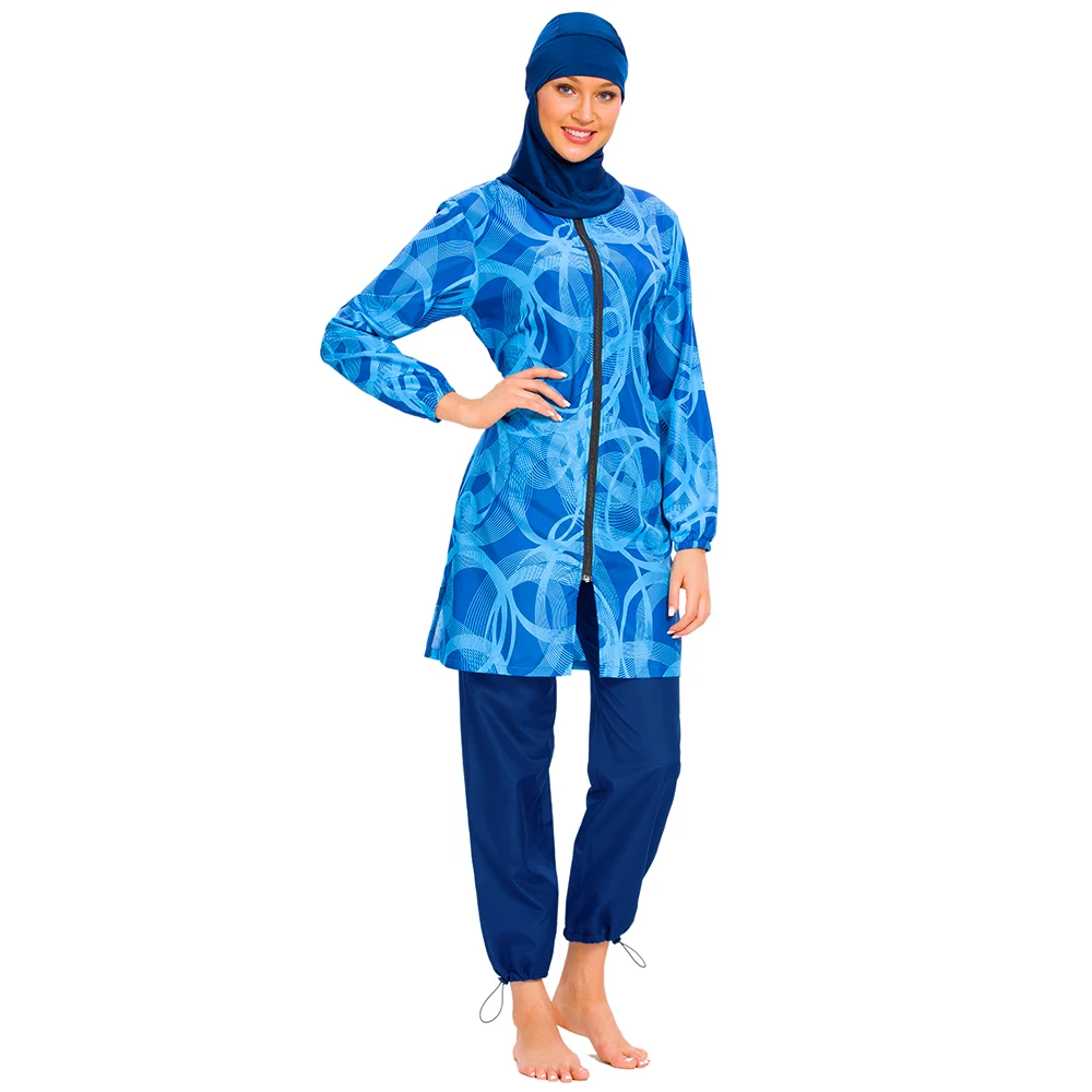 

3 Piece Muslim Women Burkini Print Hijab Long Sleeve Swimwear Modest Swimsuit Conservative Femme Bathing Islamic Suit Beachwear