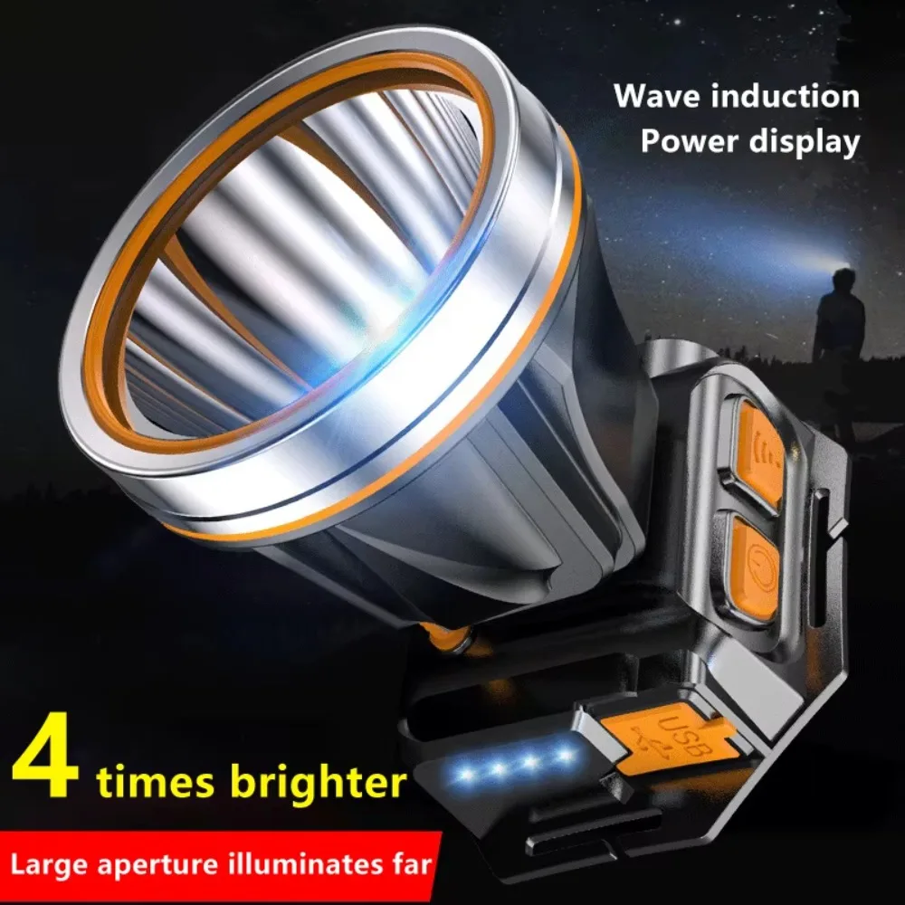 USB Rechargeable Sensor Headlights Waterproof Long-Range Head Flashlight Super Bright Power Display LED Headlamp Night Fishing