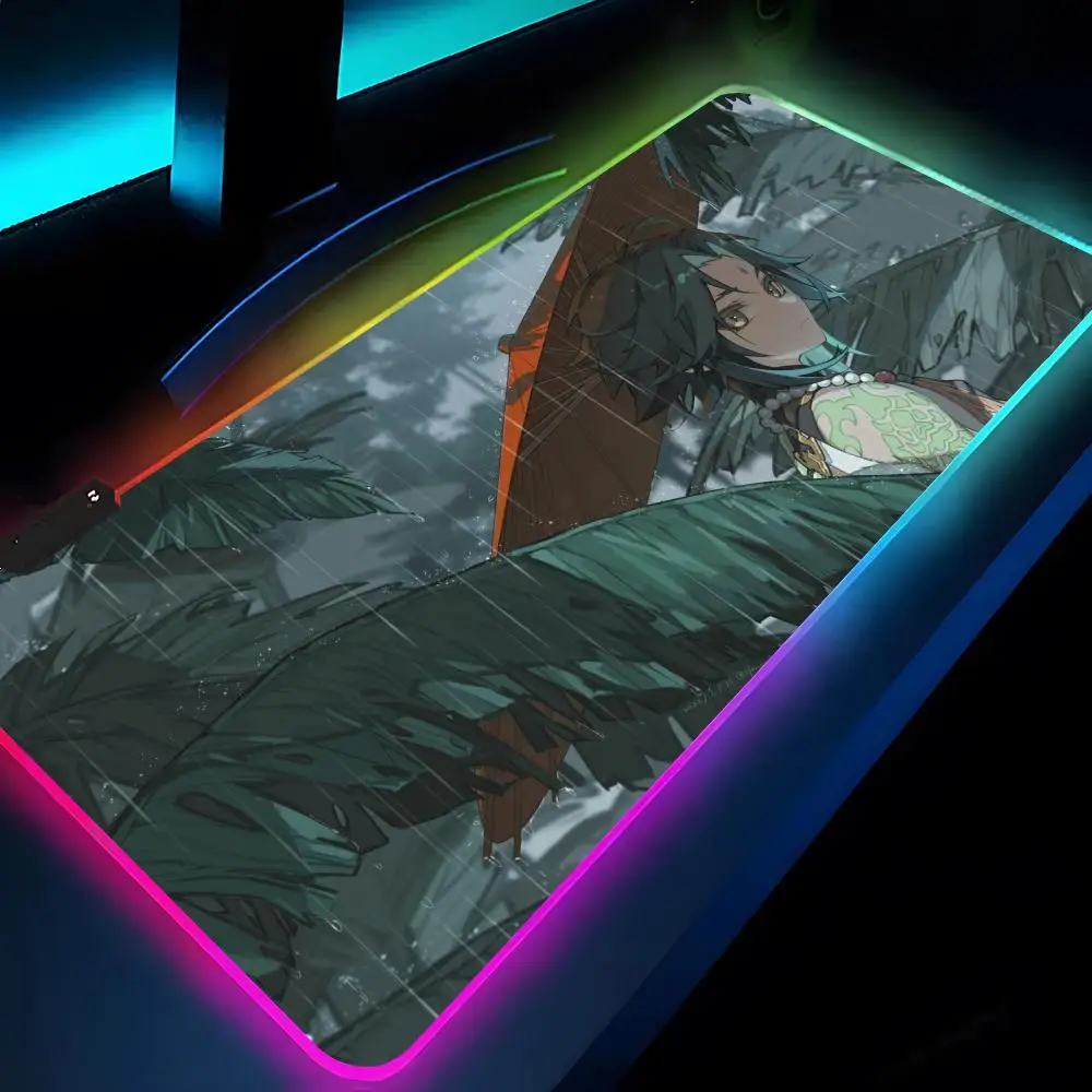 

Коврик для мыши Genshin Impact Rgb Xxl, коврик для ноутбука, игровой коврик для мыши, клавиатура с подсветкой, геймерская девушка, настольные коврики, стол