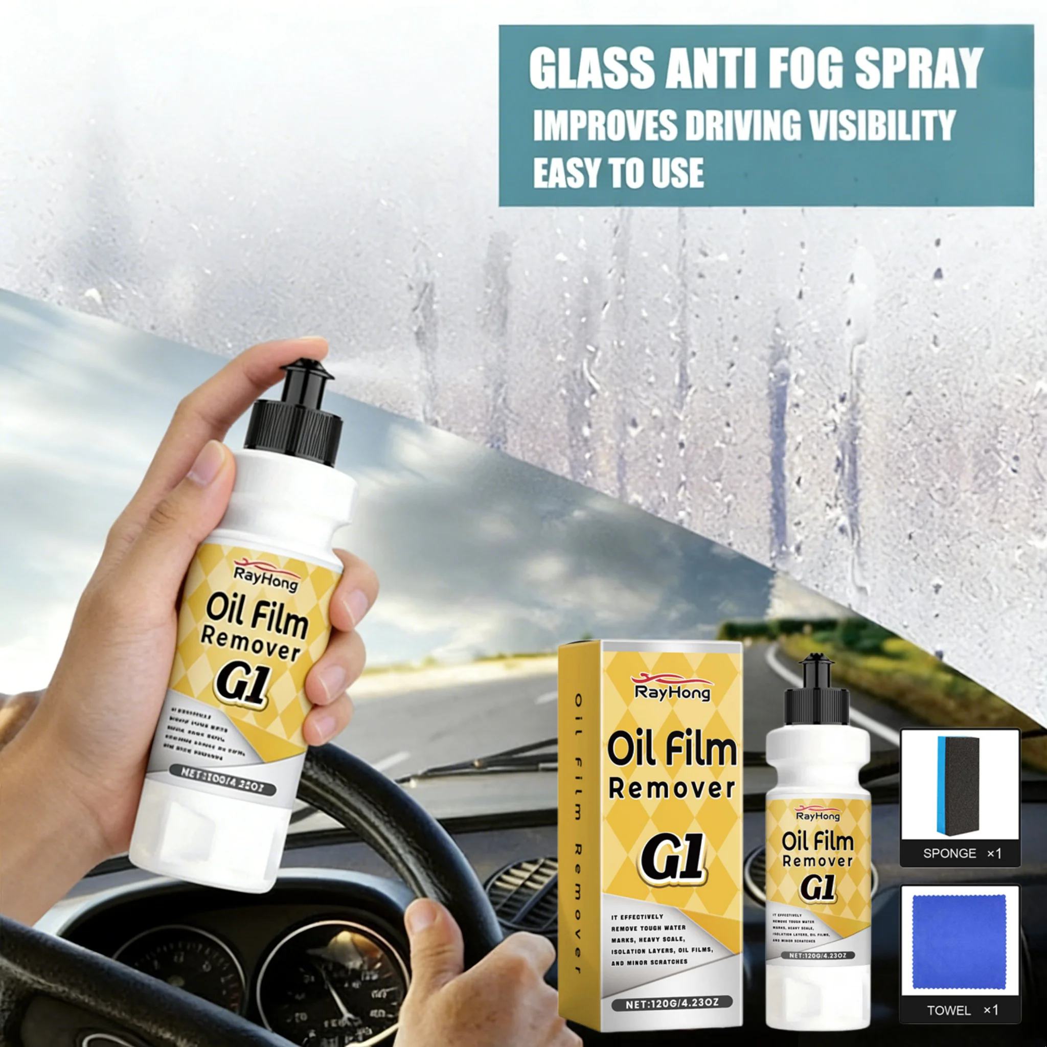120g Car Window Anti Fog Spray Liquid Paint Care Polishe Rainproof Anti-Fog Agent Water Car Care Windshield Glass Auto Accessory