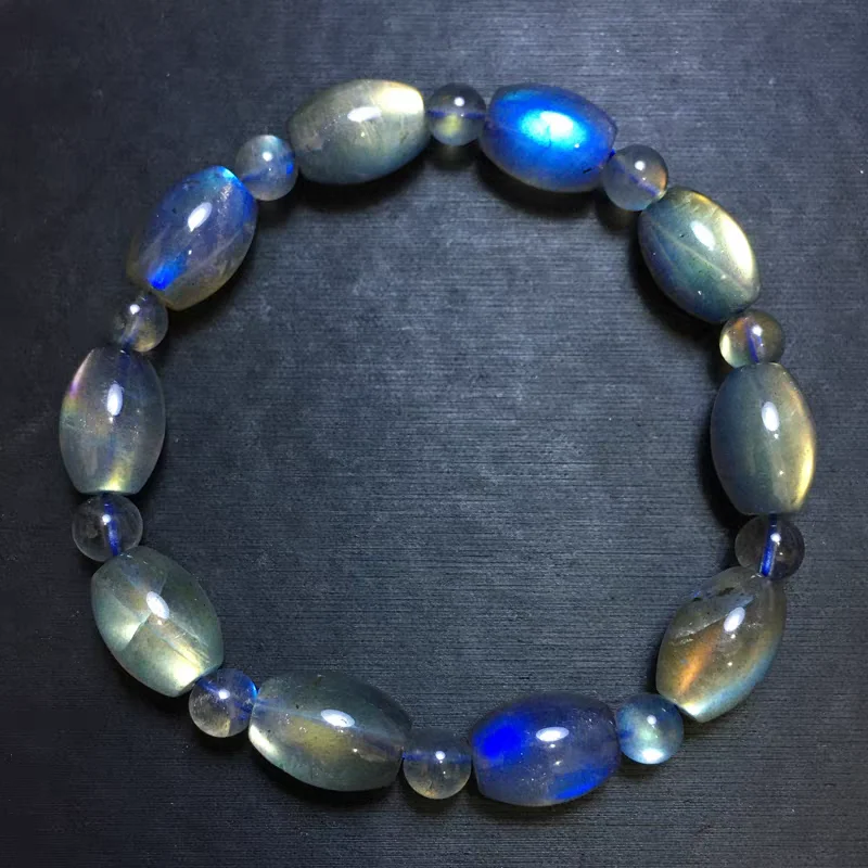 

Браслет из натурального голубого лабрадорита в форме бочонка, 10x8 мм, прозрачный кристалл, женский, радужный лабрадорит, класс ААААА