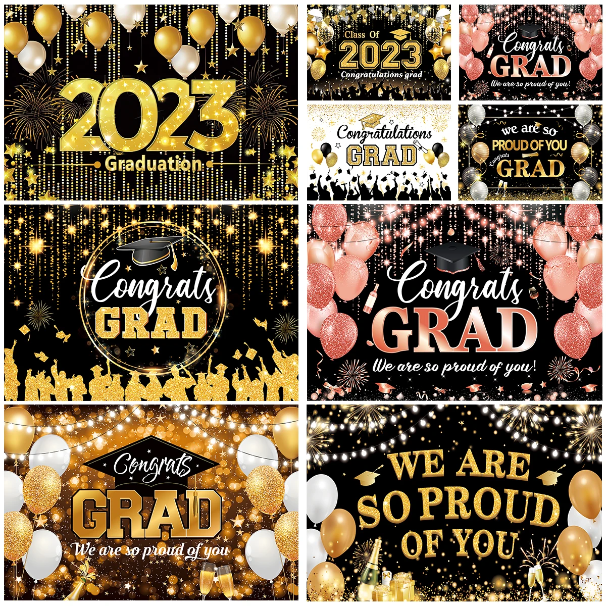 

Black Gold Graduation Season Background Banner Congratulation Grad Party Supplies Polyester Backdrop Class Of 2023 Congrats Grad