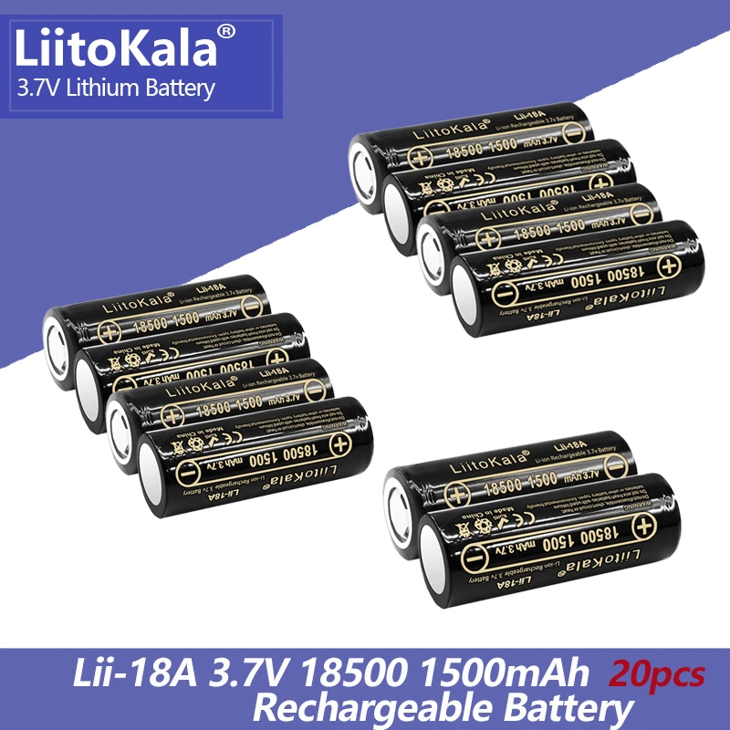 20PCS LiitoKala Lii-18A 18500 1500mAh 3.7 V Rechargeable battery Recarregavel lithium ion battery for LED flashlight