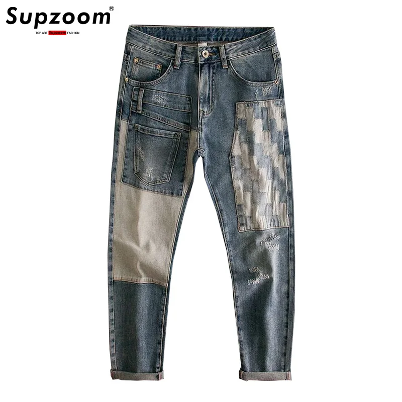 Supzoom 新着ホット販売トップファッション秋ジッパーフライストーンウォッシュカジュアルカーゴデニムポケット綿ジーンズ男性
