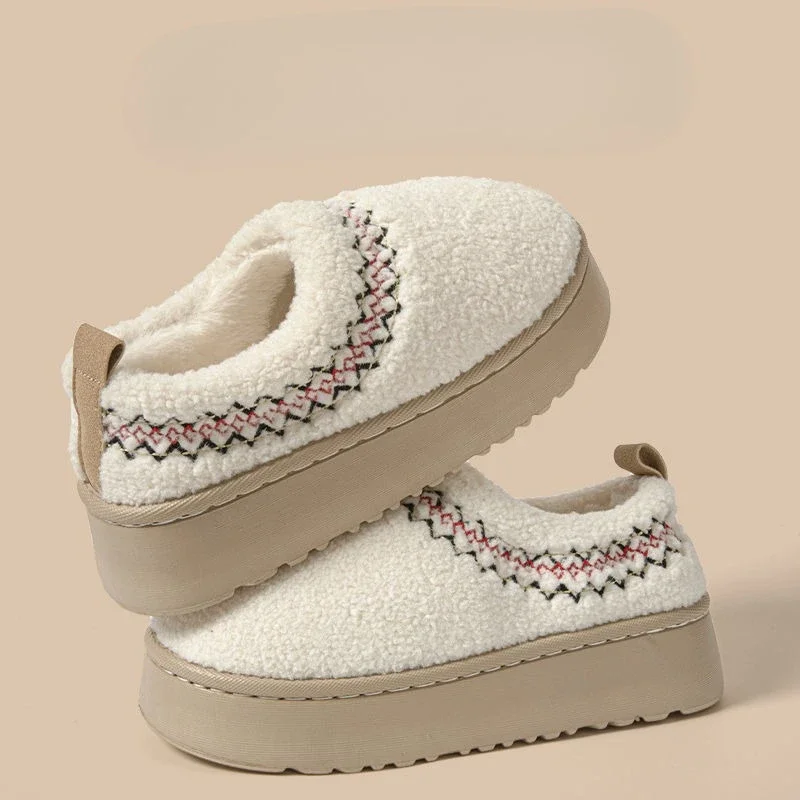 

New Women's Fleece Lined Warm Vintage Furry Cotton Slippers with Wrapped Sole Thick Sole Anti Slip Indoor Home Snow Boots