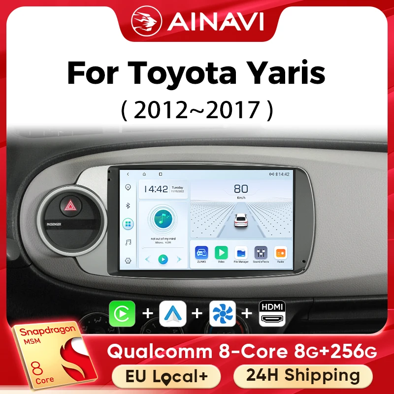 Ainavi Car Multimedia Player For Toyota Yaris 2012 2013 2014 2015 2016 2017 wireless Carplay Android Auto 4G Wifi 2din