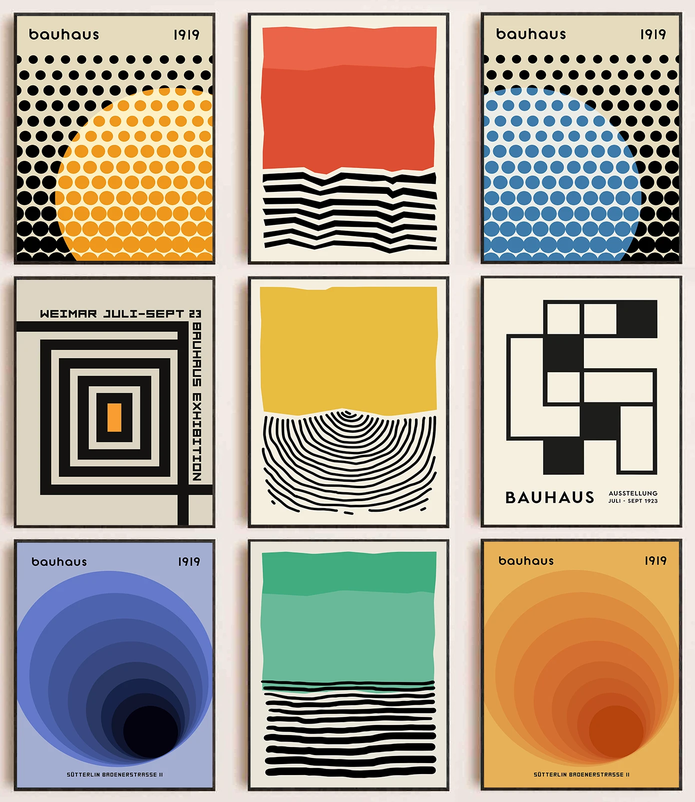 Modernist Bauhaus Geometric Canvas Poster Living Room Wall Art Retro Prints Mid Century Home Decorative Wall Art Painting