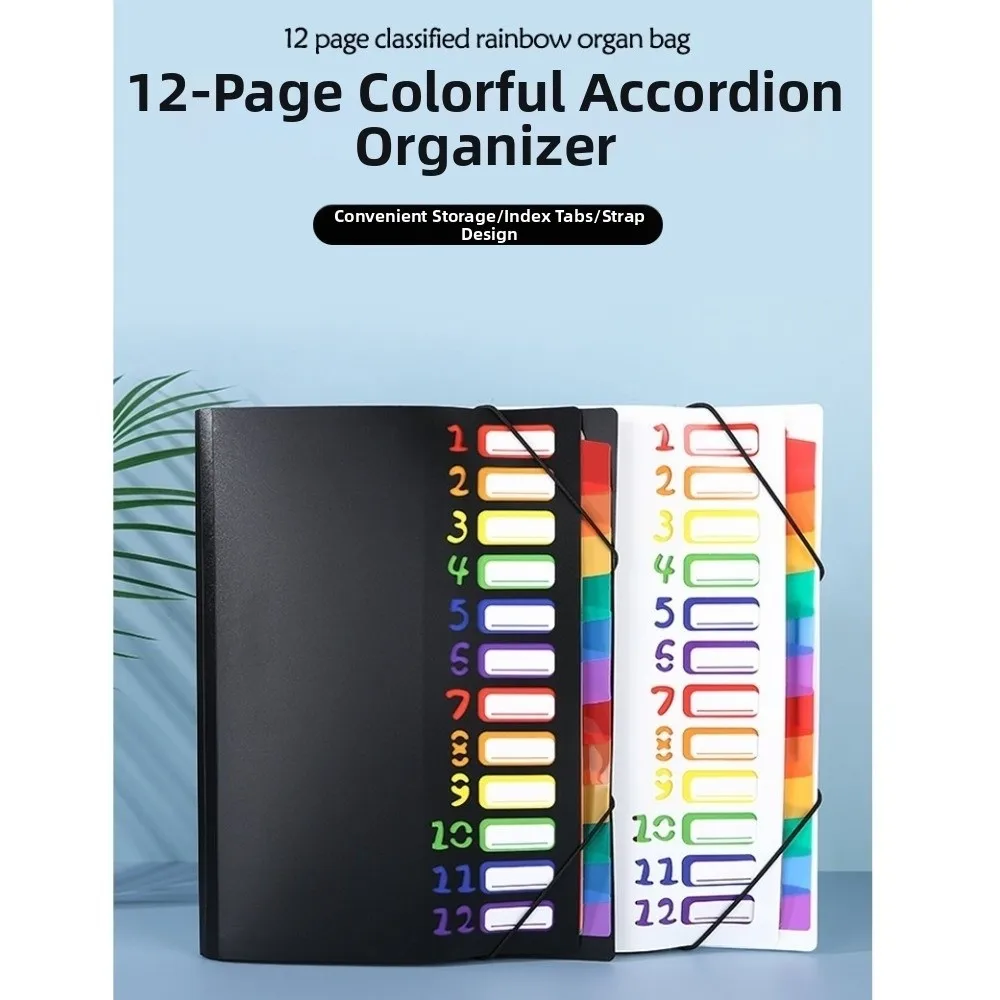 Multi-layer A4 Partition Folder with 12 Pockets Large-capacity Featuring 12 Colorful Labels Expansion File Folder Waterproof