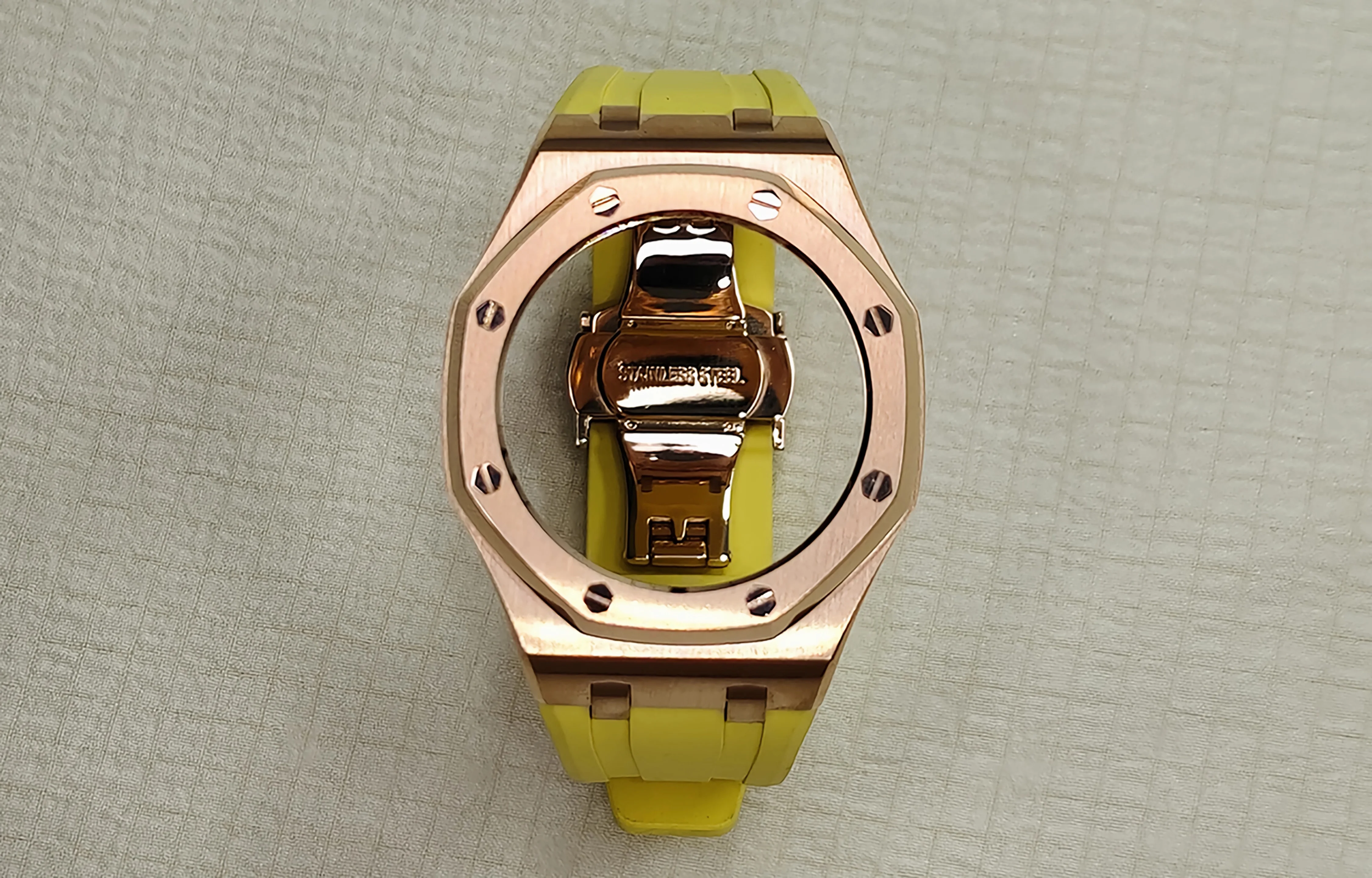 Casioak GA2100 GA2110 rRose gold custodia in acciaio inossidabile giallo fluorurubber stra Set di custodie integrate Mod kit cinturino in acciaio AP