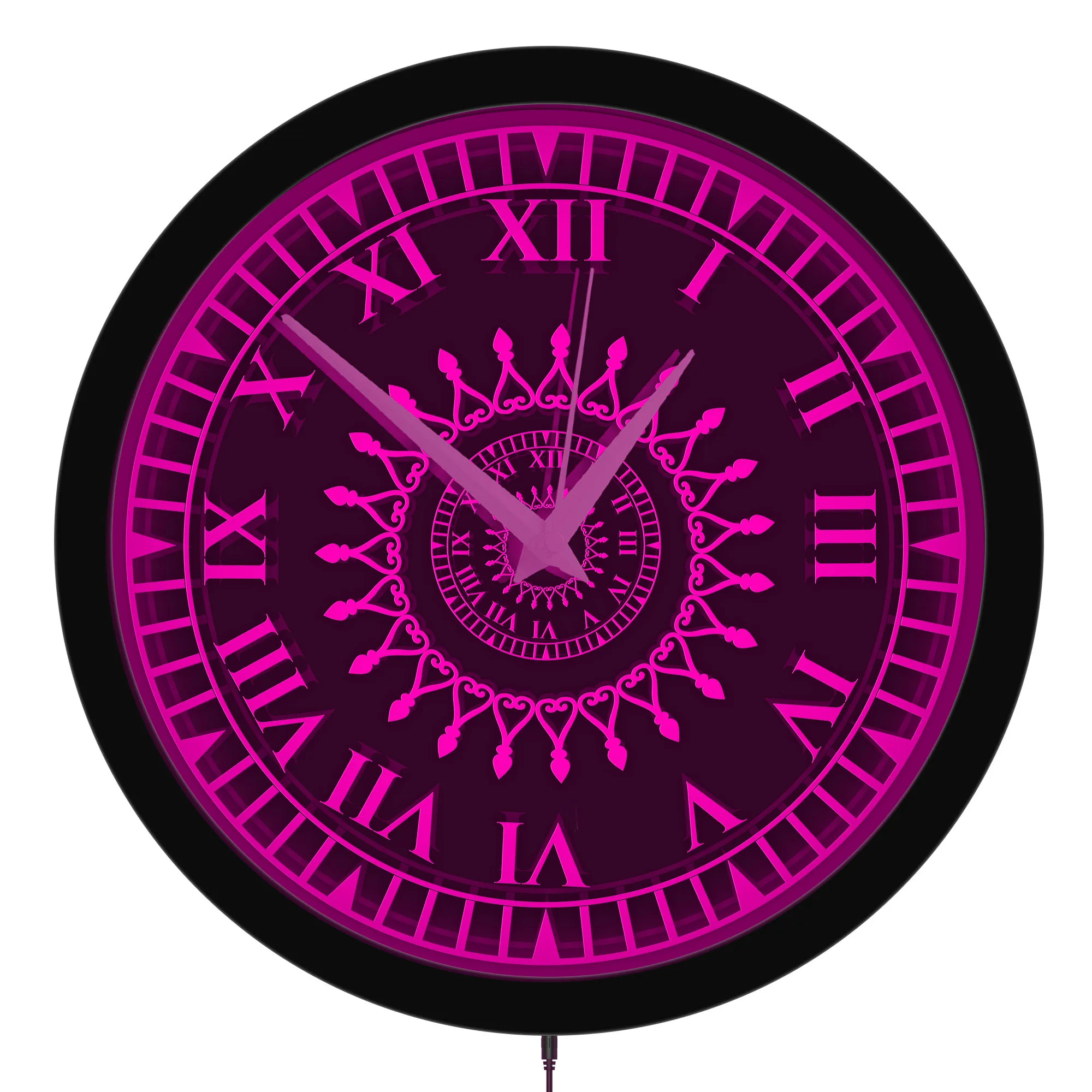 Mandala Artwork Vintage Roman Numeral LED Neon Light Wall Clock for Bedroom Baroque Home Decor Metal Frame Night Lamp Wall Clock