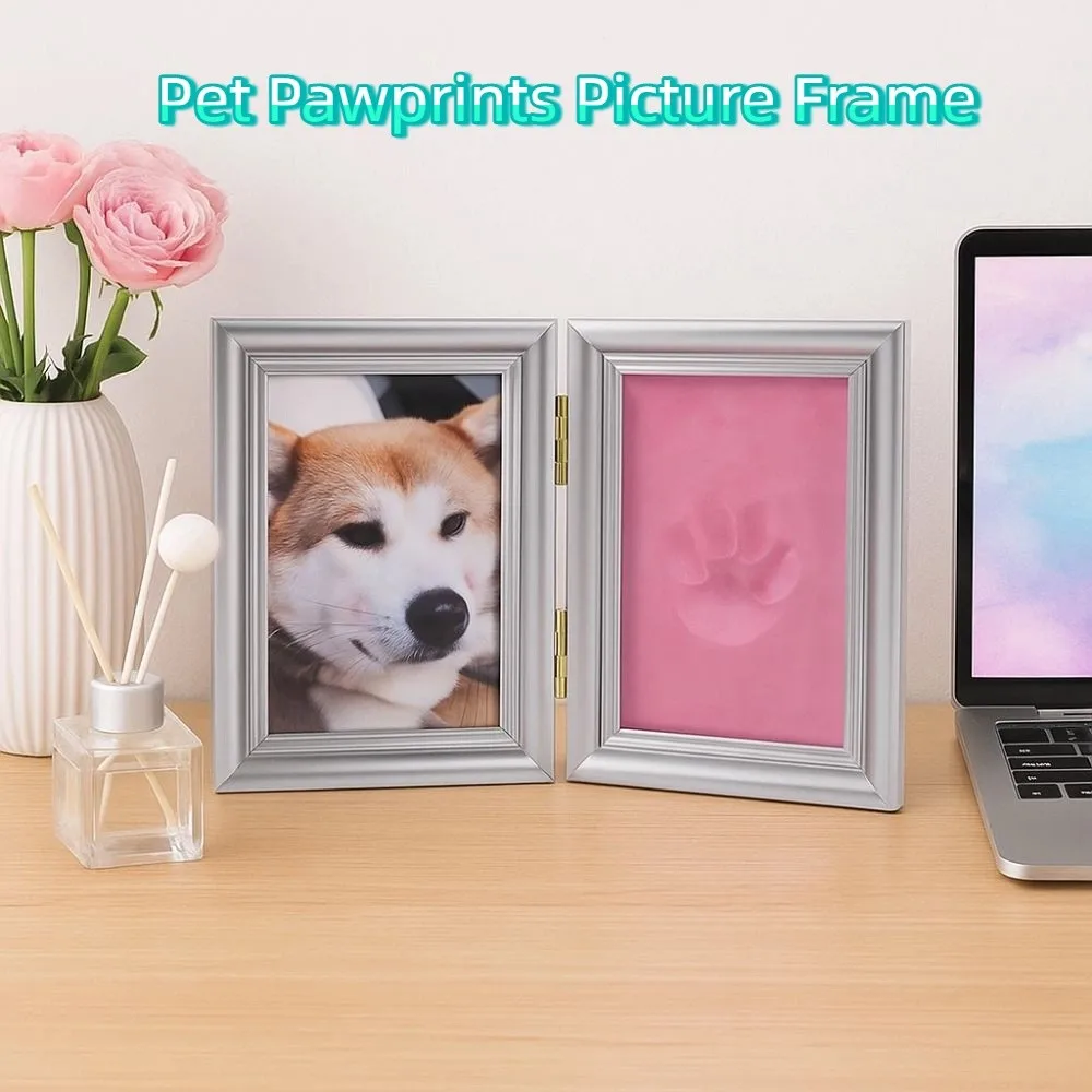 

Foldable Pet Pawprints Picture Frame Metal Buckle DIY Pet Handprint Shadowbox Imprint Clay Display Photo Frame Memorial Keepsake