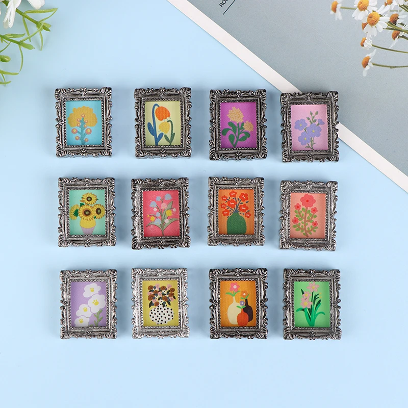 

2pcs Mini Dollhouse Miniature 1:12 Frame Antique Manny Frame Oil Painting Diy Doll House Decoration Accessories