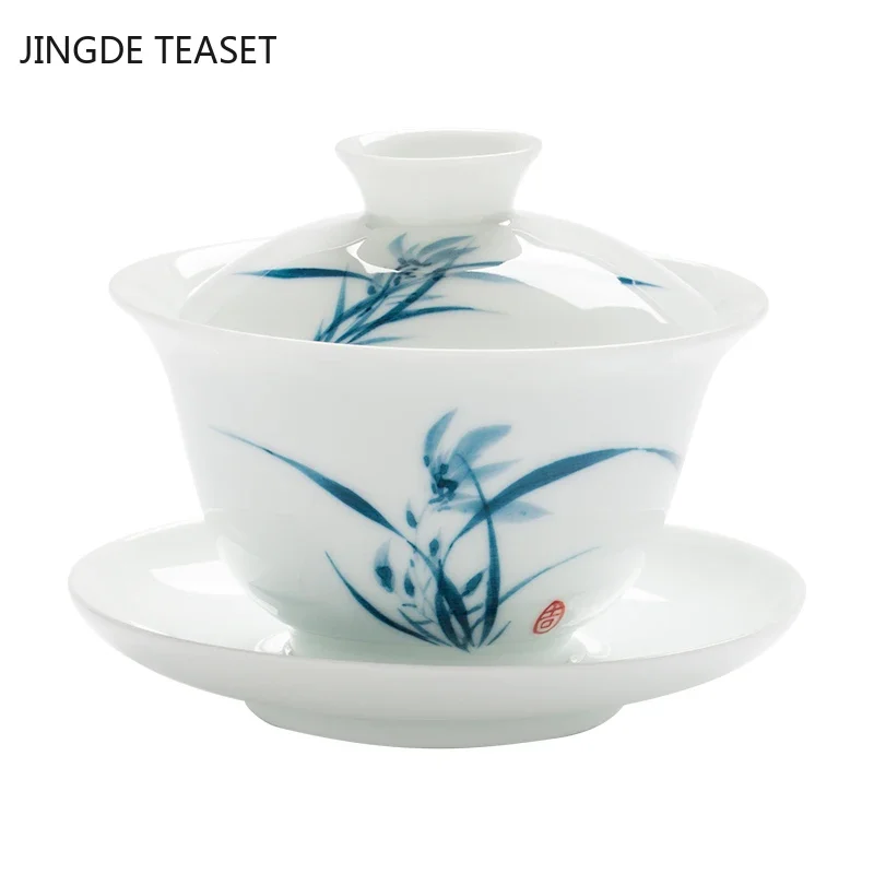 Chinese Ceramic Gaiwan Hand Painted Teacup Tea tureen handmade Porcelain Teaware Accessories Drinkware Personal Single Cup