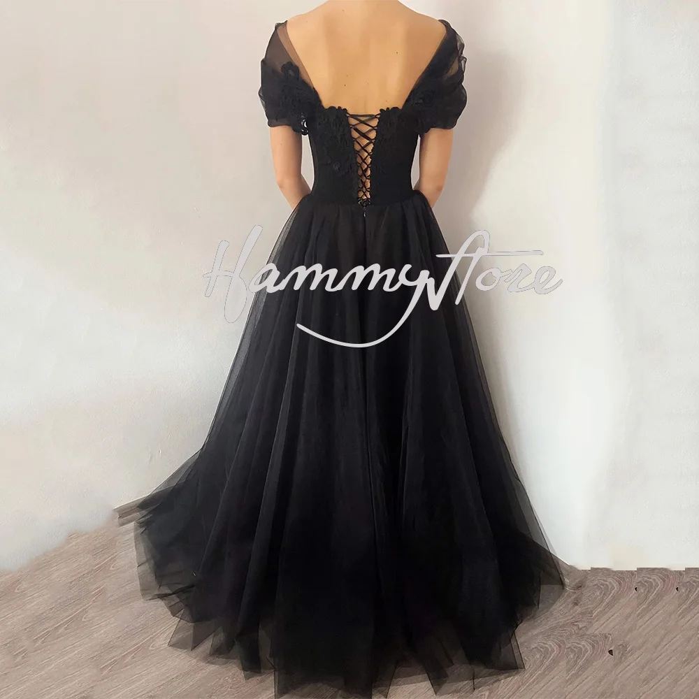 Vestido De novia gótico brillante para novia y mujer, Vestido De novia elegante De manga larga con cuello en V, apliques De línea A, color negro