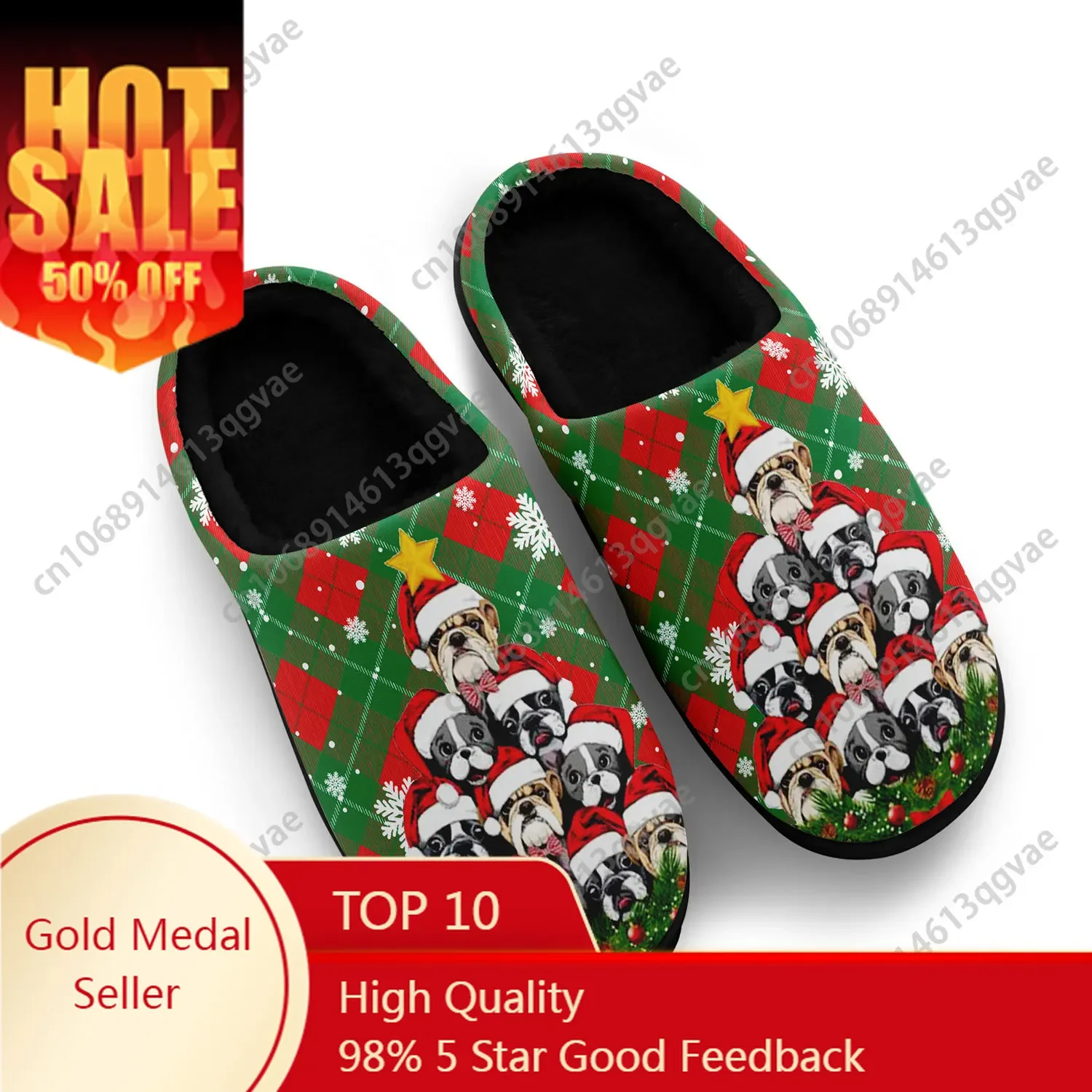 

Puppy Christmas Star Lovely Home Cotton Slippers Mens Womens Teenager Plush Bedroom Casual Keep Warm Shoes Tailor Made Slipper