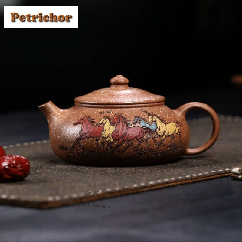 230ml Authentic Yixing Purple Clay Teapots Handmade Han Jiang Pot Raw Ore Sunflower Yellow Section Mud Kettle Zisha Tea Set