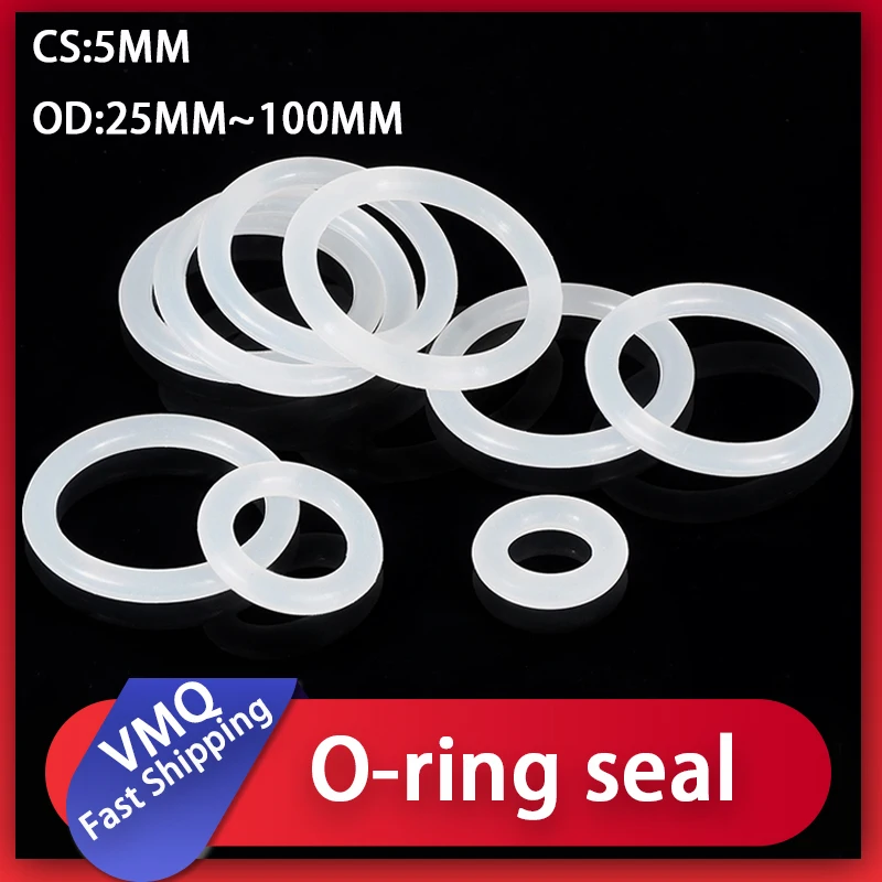 

Уплотнительное кольцо VMQ CS5 мм, силиконовые кольца, белое силиконовое уплотнительное кольцо, пищевая резина, изолирующая форма, уплотнение OD25-100 мм