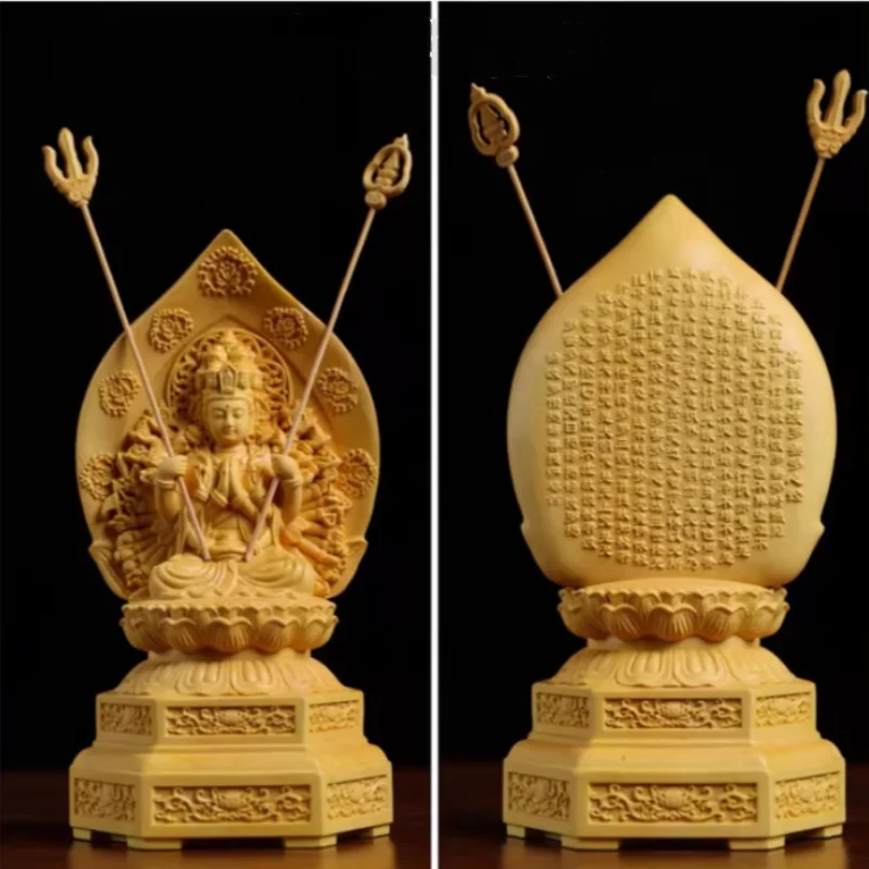 Exquisite boxwood carving Thousand Hand Guanyin Bodhisattva Buddha statue ornament home desktop decoration handicrafts