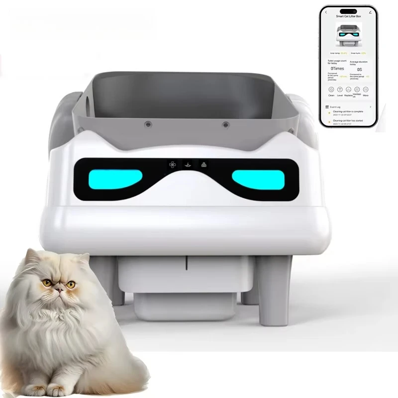 Caixa de gato autolimpante automática com design aberto, novo controle por aplicativo, sensores de segurança duplos, características exclusivas, mais vendidas